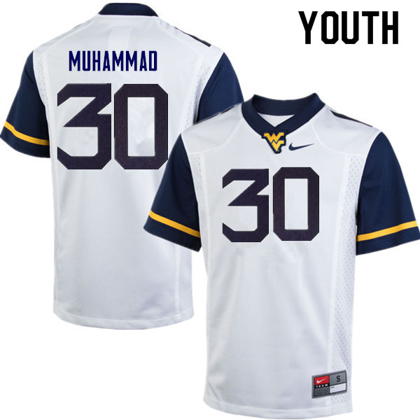 Youth #30 Naim Muhammad West Virginia Mountaineers College Football Jerseys Sale-White